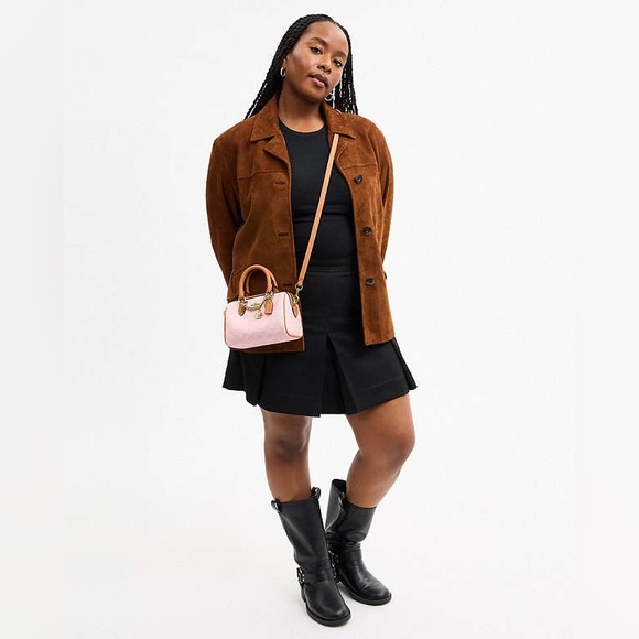 Coach Mini Rowan Crossbody Bag In Signature Canvas CEK79 Powder Pink Brown NWT - Picture 8 of 9